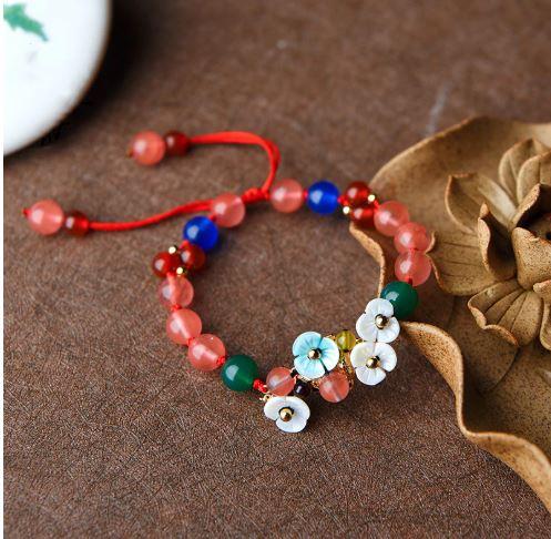 Natural Stone Handmade Pink Shell Flower Bracelet