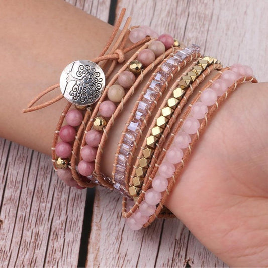 Rose Quartz Leather Wrap Bracelet