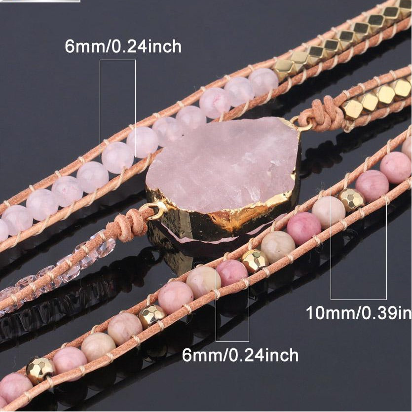 Rose Quartz Leather Wrap Bracelet