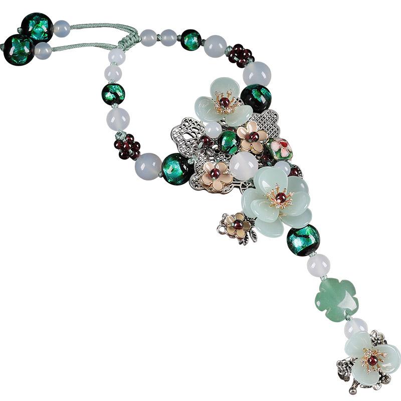 Jade & Agate Flower Fairy Bracelet Ring with Garnet