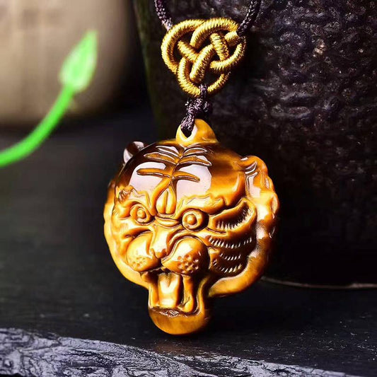 Natural Yellow Tiger Eye Stone Handmade Pendant Tiger Head