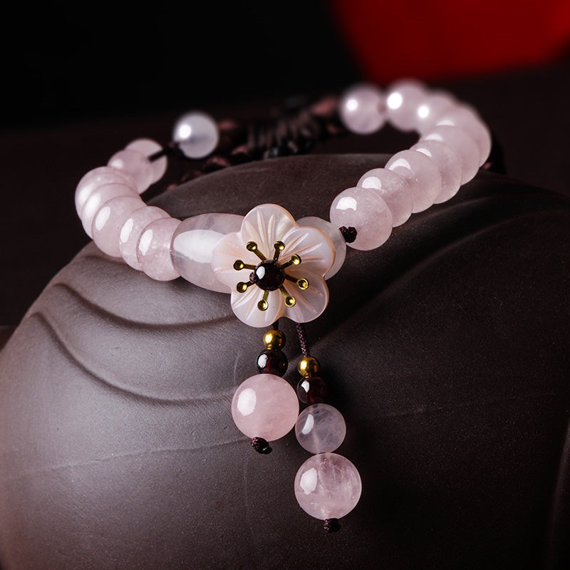 Rose Quartz Beaded Flower Bracelet