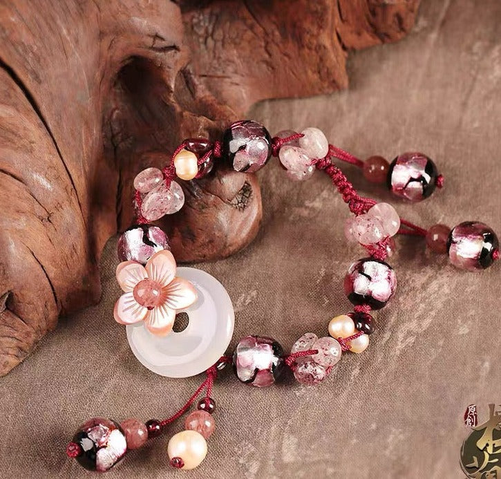 Charming Perfections Pink Agate, Strawberry Crystal & Garnet Flower Stone Bracelet