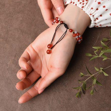 Vintage Handmade Garnet Inspirational Flowers Braided Bracelet - Garnet