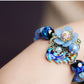 Luxury Blue Colored Jade Flower & Garnet Bracelet