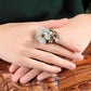 Green Agate Garnet Crystal Flower Ring