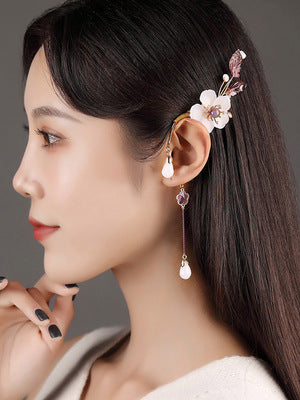 Fairy Long Tassel One Ear Amethyst Pink Flower Earring