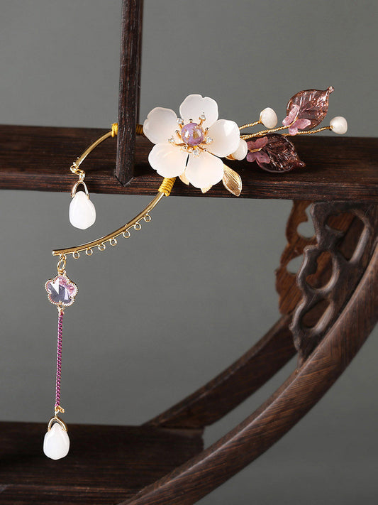 Fairy Long Tassel One Ear Amethyst Pink Flower Earring