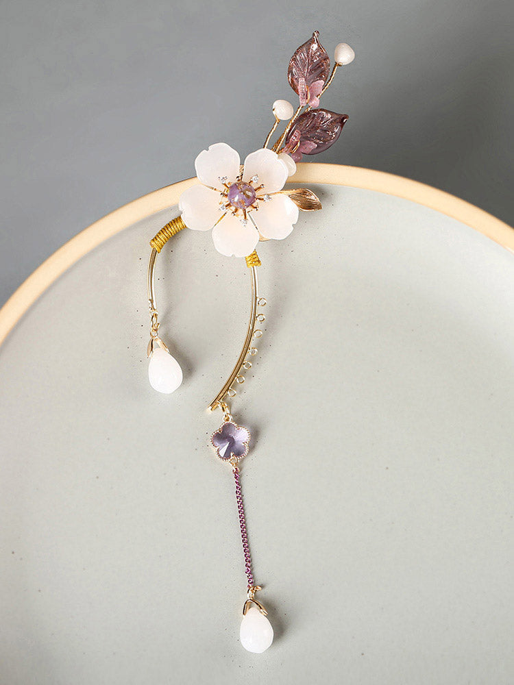 Fairy Long Tassel One Ear Amethyst Pink Flower Earring