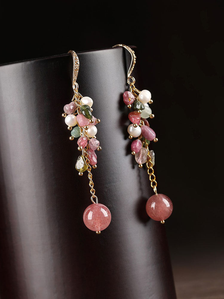 Pink Tourmaline Strawberry Crystal Earrings