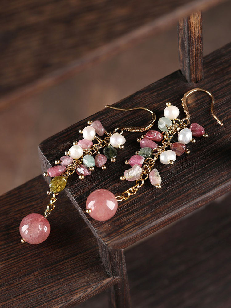 Pink Tourmaline Strawberry Crystal Earrings