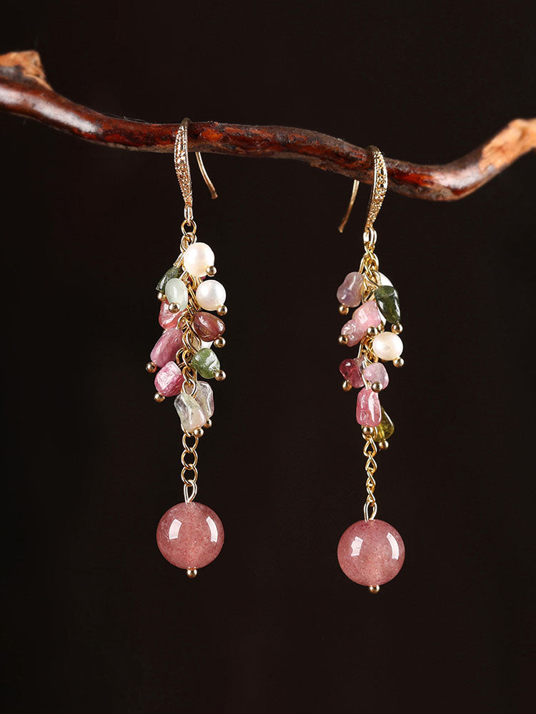 Pink Tourmaline Strawberry Crystal Earrings