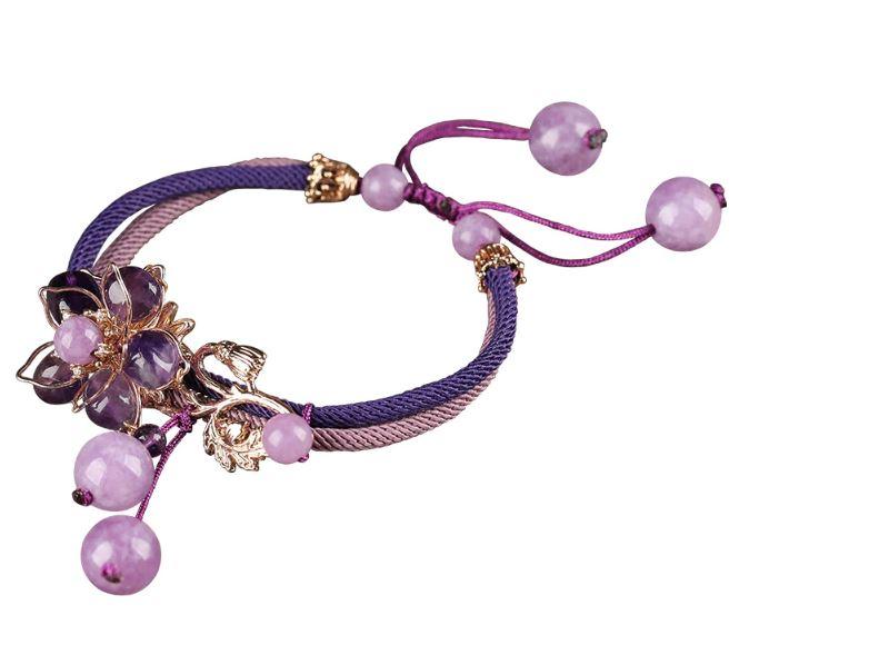 Fairy Amethyst Crystal Stone Charms Adjustable Bead Bracelet