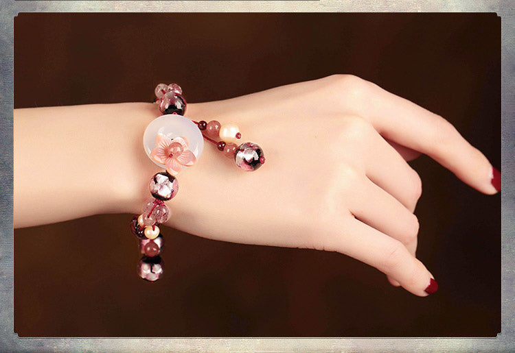 Charming Perfections Pink Agate, Strawberry Crystal & Garnet Flower Stone Bracelet