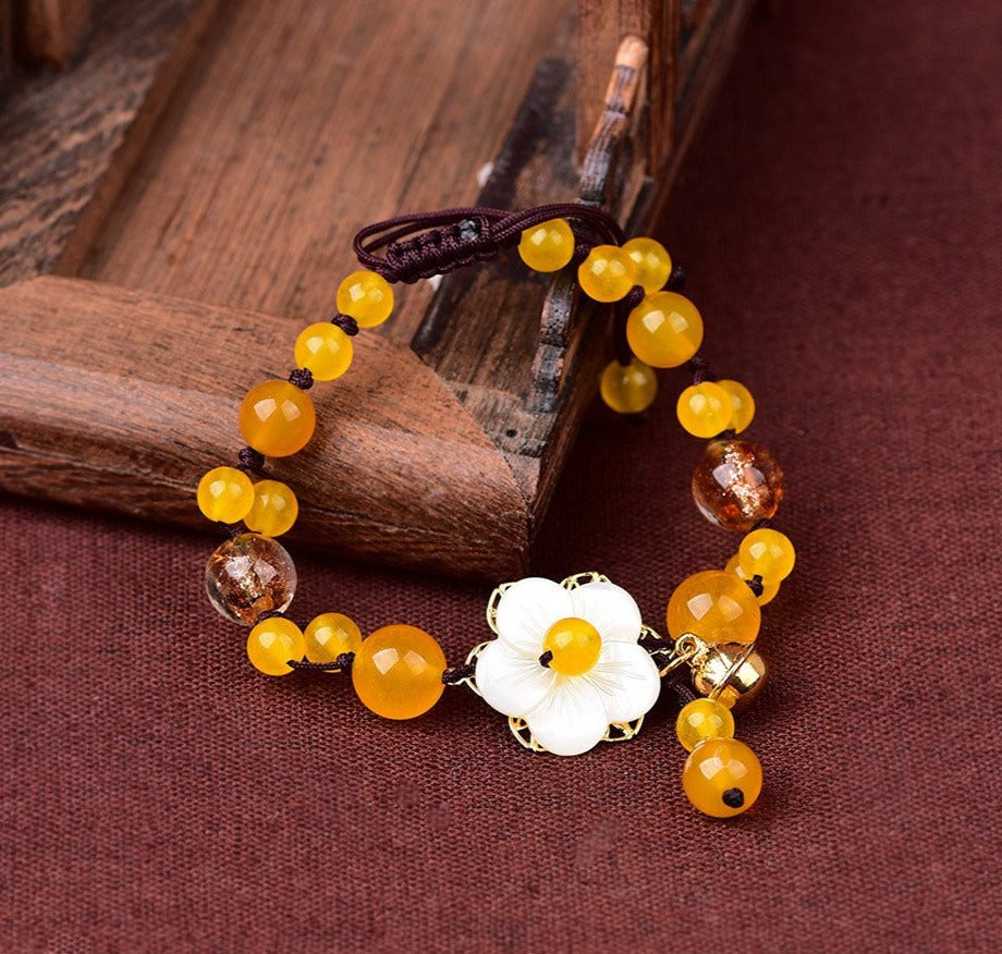 Daisy Flower Shell Yellow Agate Crystal Stone Bracelet