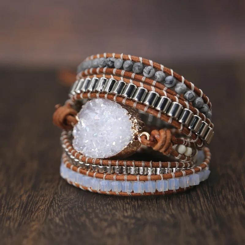 Quartz Leather Wrap Bracelet