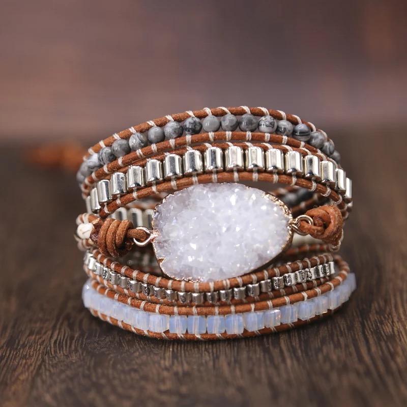 Quartz Leather Wrap Bracelet