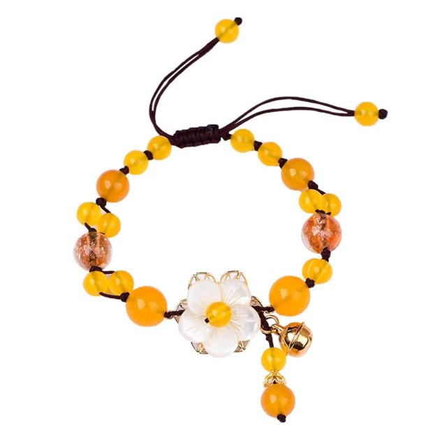 Daisy Flower Shell Yellow Agate Crystal Stone Bracelet