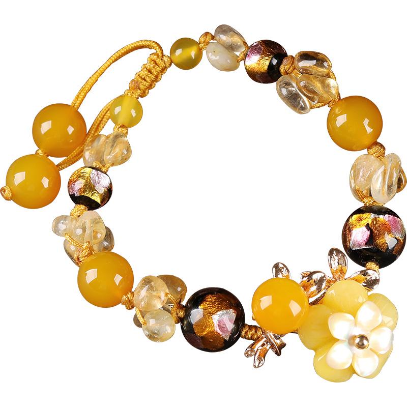 Fierce Sun Yellow Shell Flower Topaz & Agate Stone Bracelet