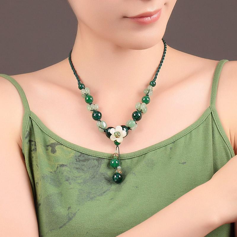 Genuine A+ Jade and Agate Flower Necklace