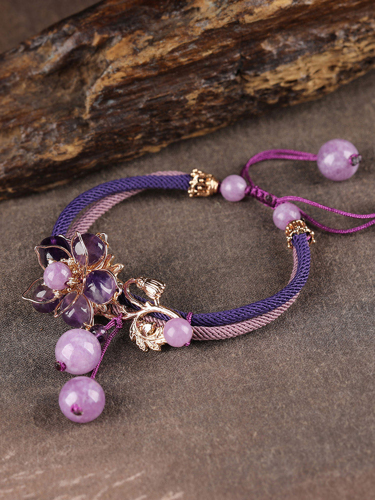 Fairy Amethyst Crystal Stone Charms Adjustable Bead Bracelet