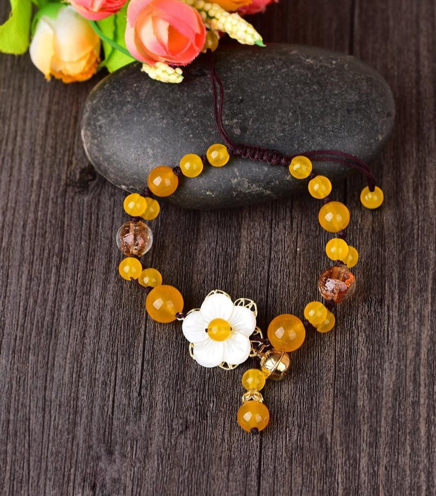 Daisy Flower Shell Yellow Agate Crystal Stone Bracelet