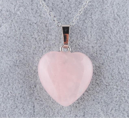 Natural Rose Quartz Heart stone - Pendant Chain