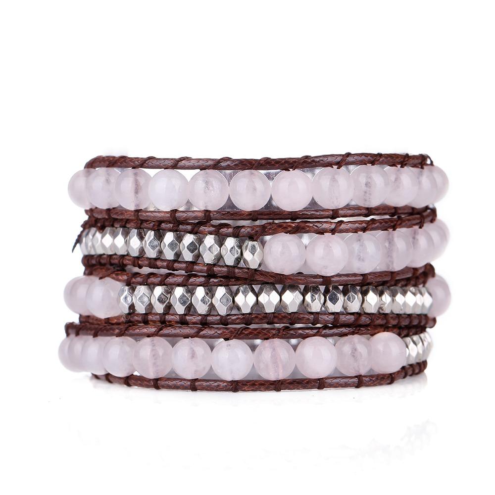 Rose Quartz 4 Strand Boho Wrap Bracelets