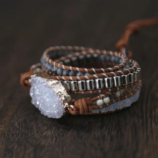 Quartz Leather Wrap Bracelet