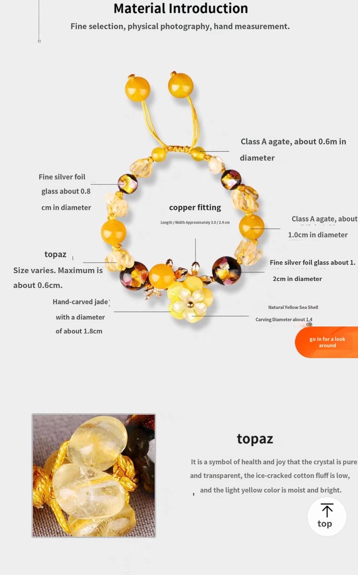 Fierce Sun Yellow Shell Flower Topaz & Agate Stone Bracelet