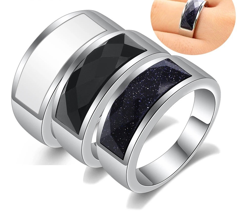 Slim Semi Precious Stone Ring for Men Stainless Steel