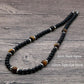 Charming Perfections Chakra Black Agate and Tiger Eye Stone Necklace Tribal Crystal Necklace Men Jewelry with wood background for Gift, Birthday, Anniversary, Wedding, Christmas Friendship and Holiday