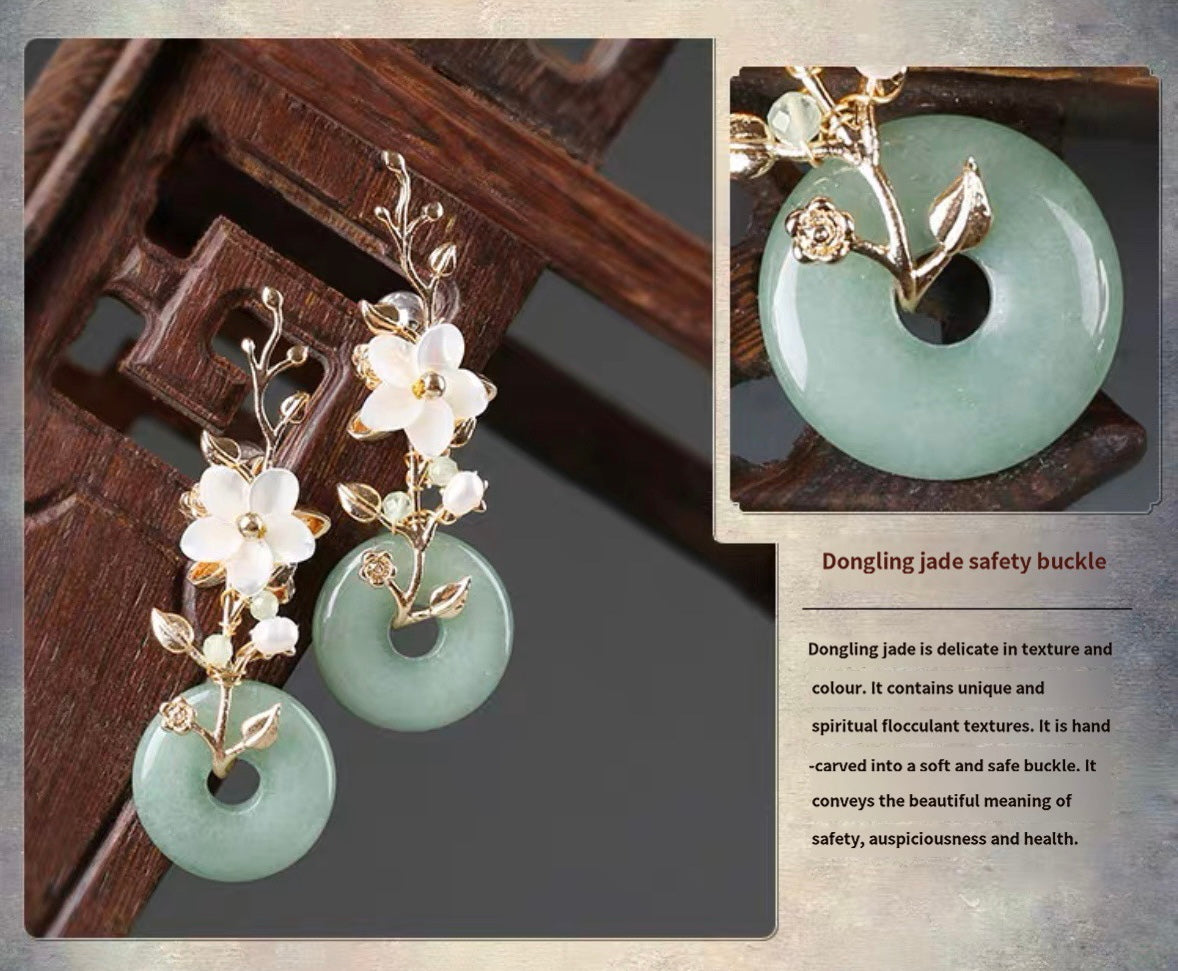 Green Jade Antique Earrings Pure Natural Stone Crystal