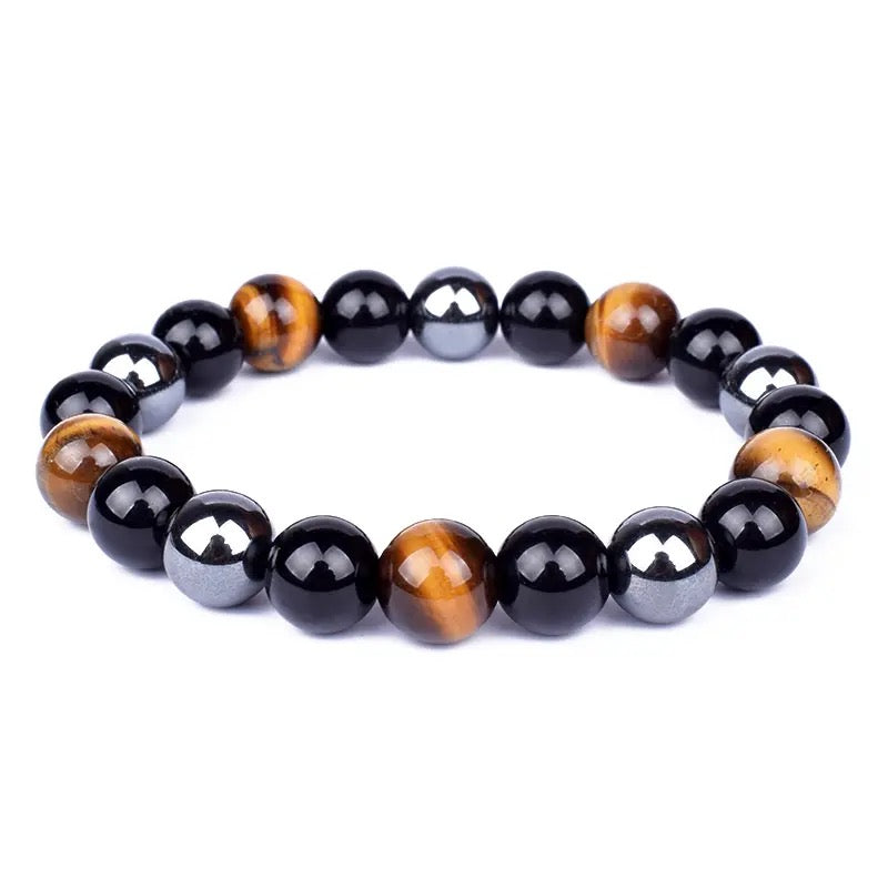 Natural Stone Black Onyx & Tiger Eye & Hematite Beads Men Bracelets