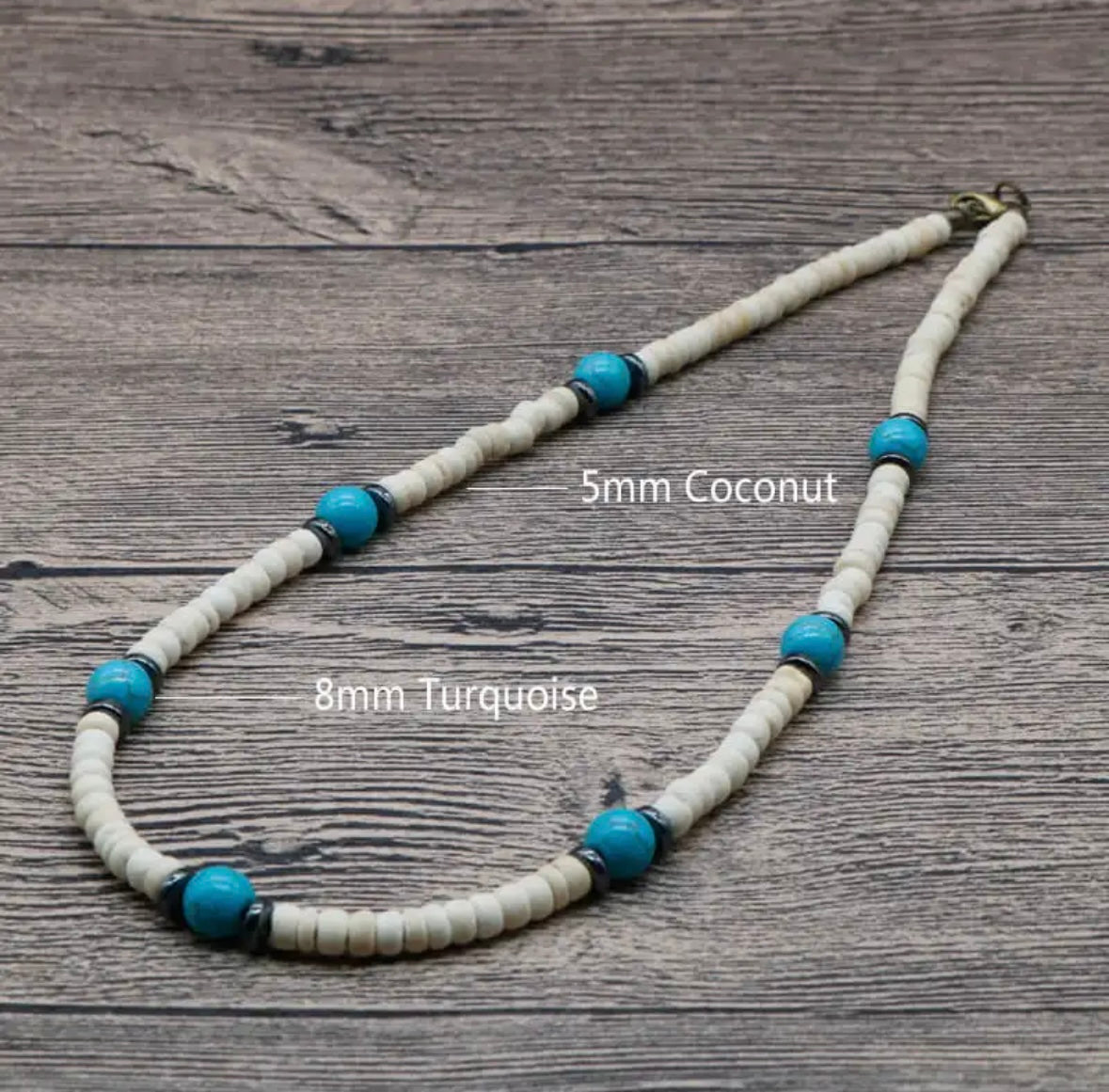 Charming Perfections Chakra Lava Stone Necklace Tribal Crystal Natural Coconut, Turquoise Stone Necklace Men Jewelry with gray background for Gift, Birthday, Anniversary, Wedding, Christmas Friendship and Holiday