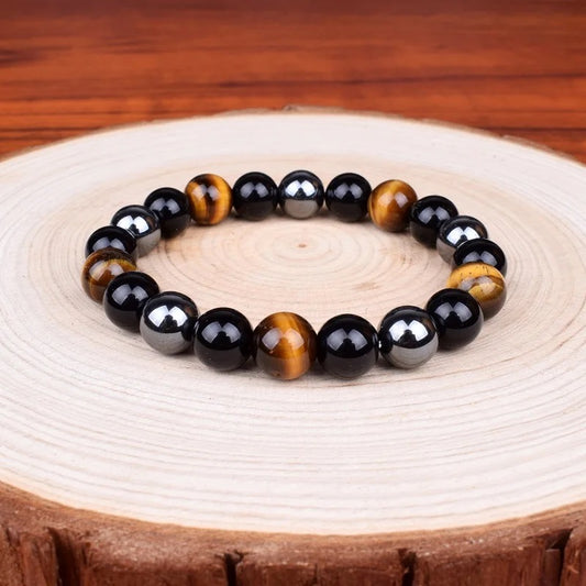 Natural Stone Black Onyx & Tiger Eye & Hematite Beads Men Bracelets