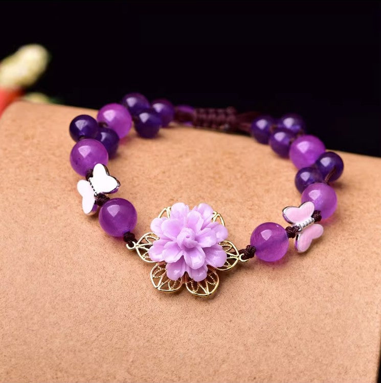 Purple Chalcedony Crystal Bracelet Retro Style