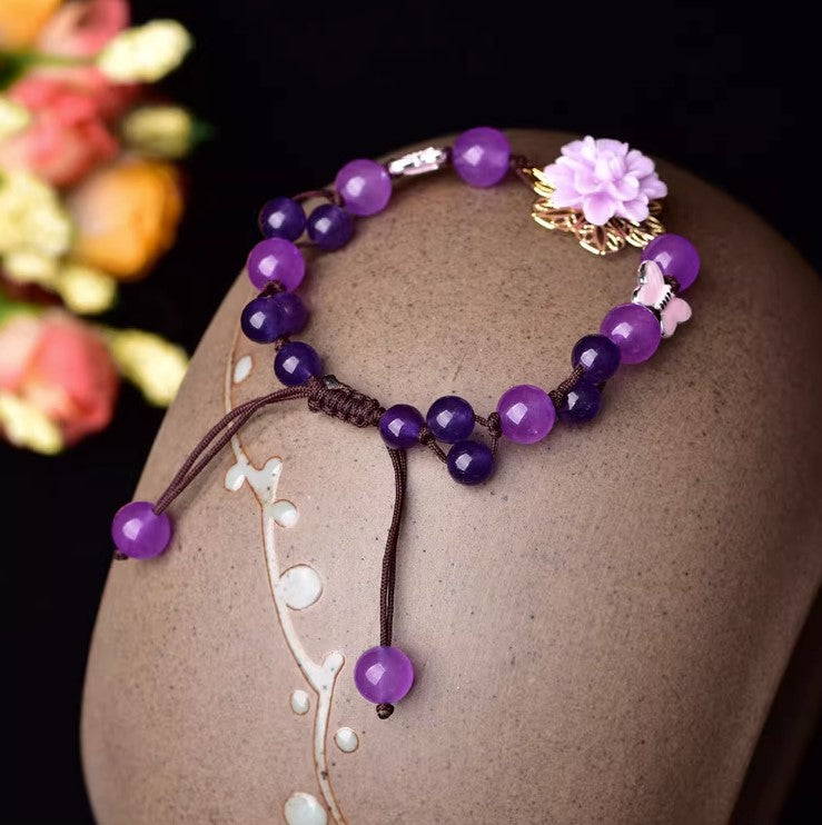 Purple Chalcedony Crystal Bracelet Retro Style