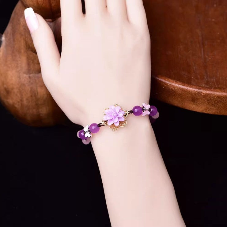 Purple Chalcedony Crystal Bracelet Retro Style