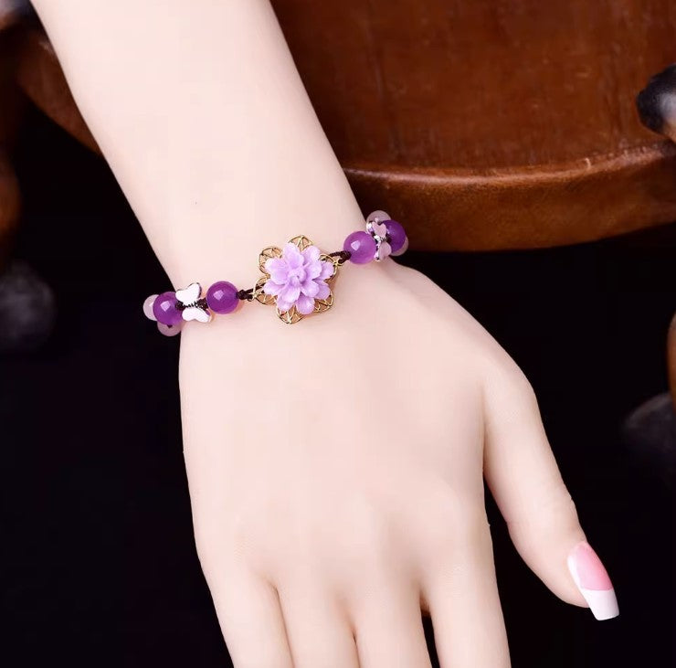 Purple Chalcedony Crystal Bracelet Retro Style