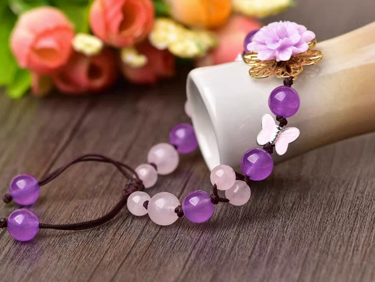 Purple Chalcedony Crystal Bracelet Retro Style