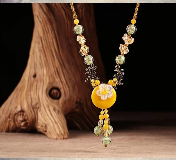 Charming Perfections Elegant Handmade Citrine, Yellow Agate Crystal Natural Stone Necklace Jewelry on wood art with brown background for Gift, Birthday, Anniversary, Wedding, Black Friday, Christmas Friendship and Holiday