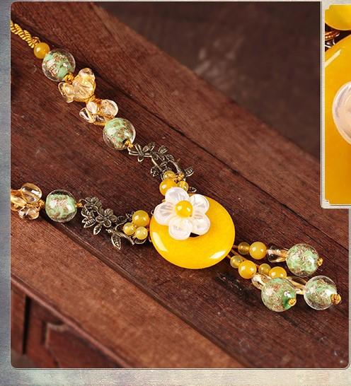 Charming Perfections Elegant Handmade Citrine, Yellow Agate Crystal Natural Stone Necklace Jewelry on wood art with brown background for Gift, Birthday, Anniversary, Wedding, Black Friday, Christmas Friendship and Holiday