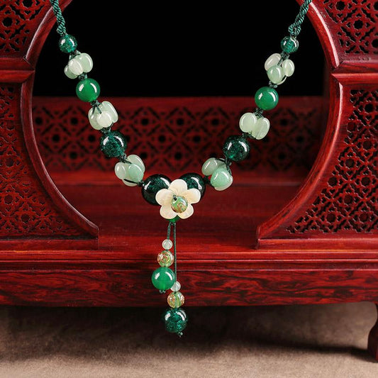 Charming Perfections High Quality Natural Green Jade Emerald Flower necklace Jewelry with wooden art background Pure Natural Stone Crystal Beauty Jewelry. Perfect for Birthday Gifts, Anniversary, Black Friday, Christmas, or any Occasion. Perfect Present for a Loved one. Fashion and Style. Very Fashionable for that special someone.