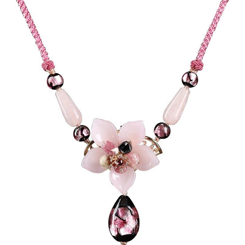 Charming Perfections Elegant Pink Tourmaline Crystal Natural Stone Flower Necklace Jewelry with white background for Gift, Birthday, Anniversary, Wedding, Black Friday, Christmas, Friendship and Holiday