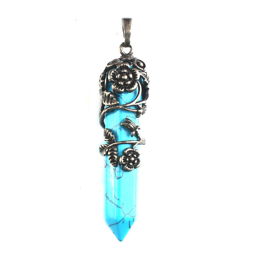 Prism Totem Natural Stone Crystal Flower Pendent Antique