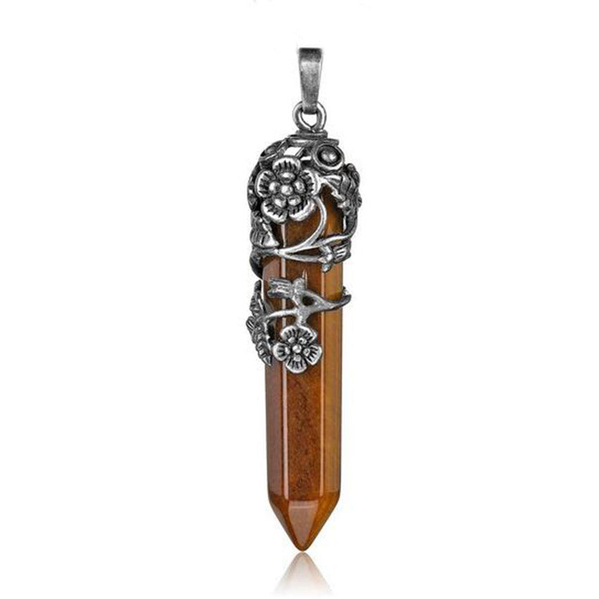 Prism Totem Natural Stone Crystal Flower Pendent Antique