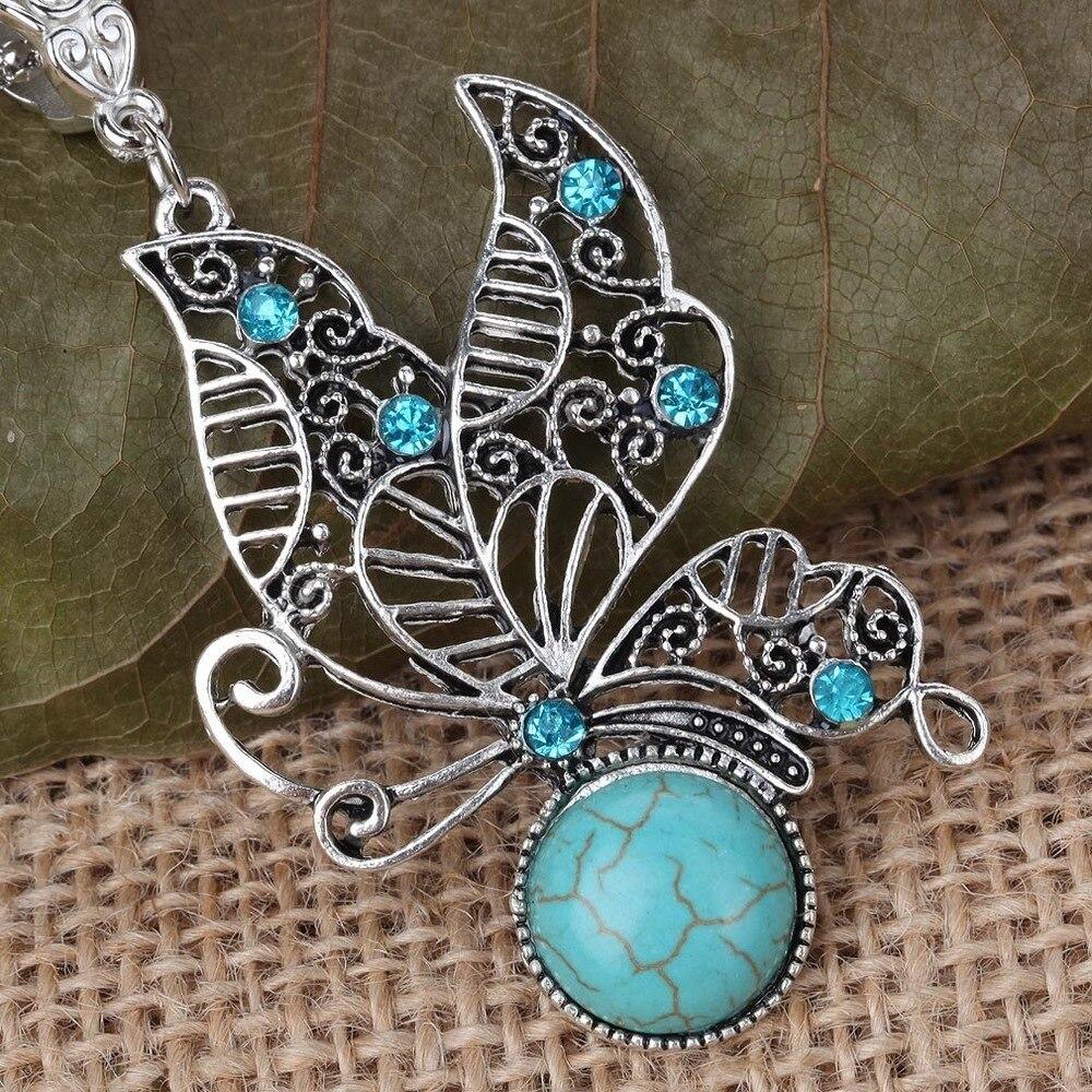 Charming Perfections Exquisite Blue Turquoise Butterfly Silver Necklace Earring set on leaf woven background for Gift, Birthday, Anniversary, Wedding, Black Friday, Christmas, Friendship and Holiday