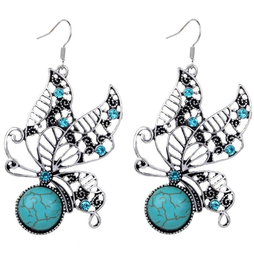 Charming Perfections Exquisite Blue Turquoise Butterfly Silver Necklace Earring set with white background for Gift, Birthday, Anniversary, Wedding, Black Friday, Christmas, Friendship and Holiday