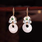 White Chalcedony Emerald Flower Earrings Pure Natural Crystal Stone